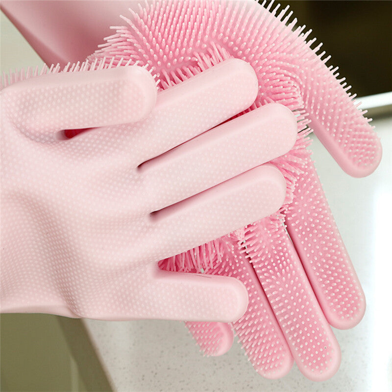 Gants de nettoyage vaisselle en silicone avec brosse réutilisables - Joomine